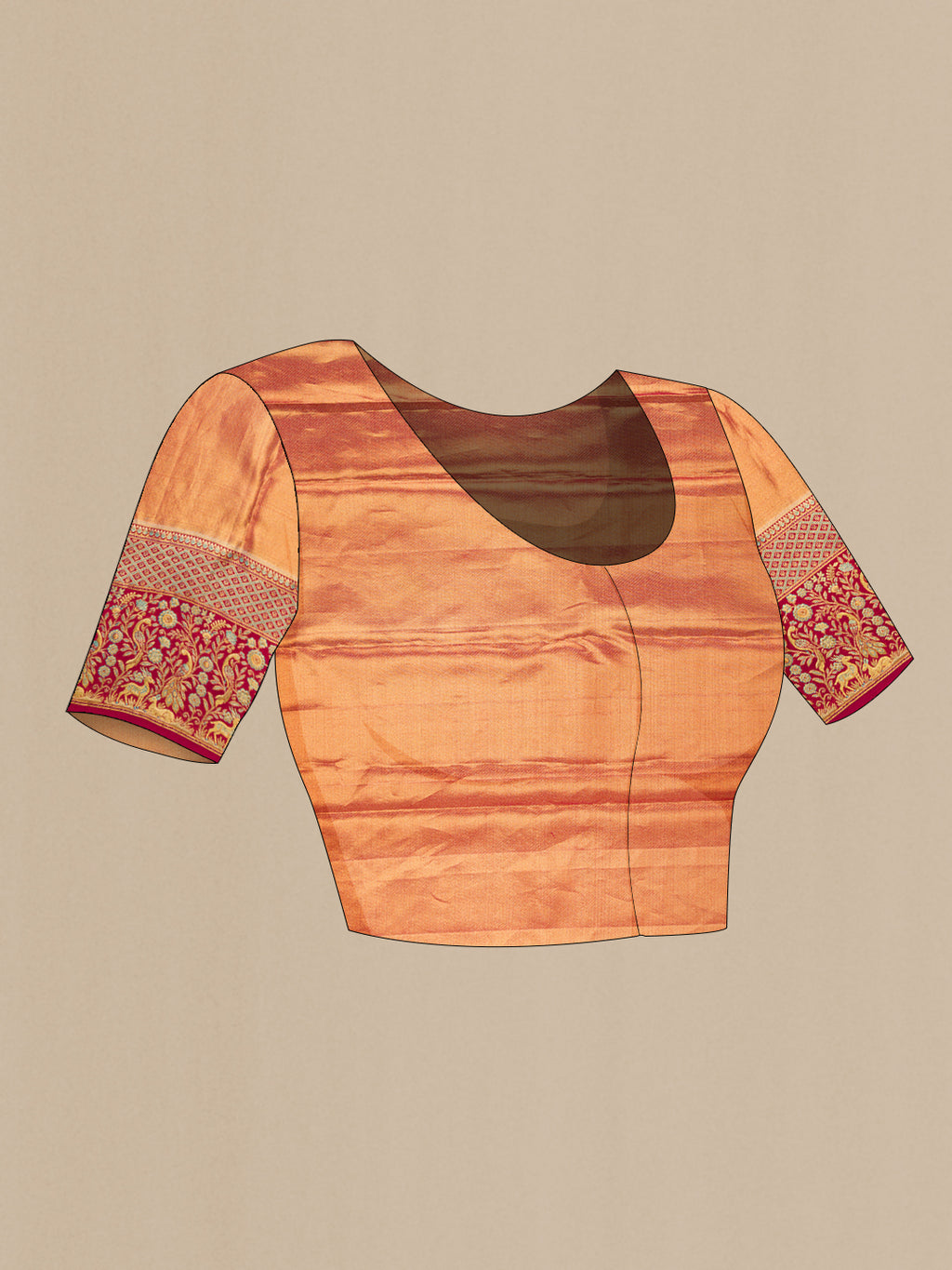 Close up image of the blouse of Turquoise Dual Tone Kanjivaram Tissue Saree with Zari Brocade on the body and Fancy Border. 