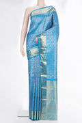 Pure Silk Sky Blue Kanjivaram Saree with Zari Brocade on the body and Zari Border.  displayed on a mannequin
