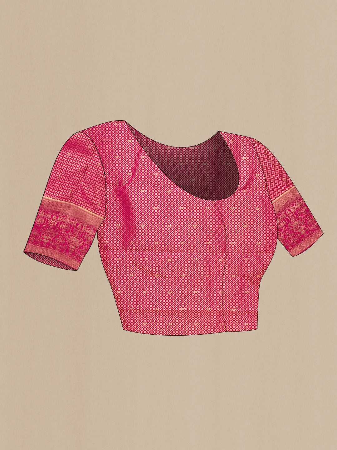 Close up image of the blouse of Mustard Kanchipuram Silk Saree with Zari Brocade on the body and Fancy Border. 