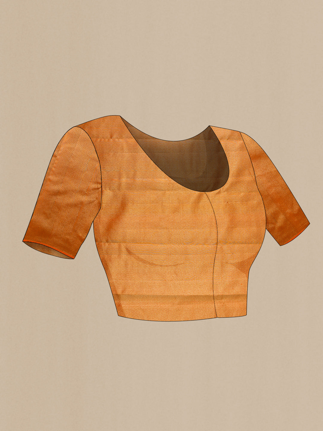 Close up image of the blouse of Rust Kanchipuram Silk Saree with Zari Brocade on the body and Without Border. 