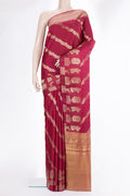 Pure Silk Maroon Kanchipuram Saree with Zari Butta on the body and Fancy Border.  displayed on a mannequin