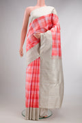 Pure Silk Pure Zari Multi Color Kanchipuram Saree with Checked design on the body and Zari Border.  displayed on a mannequin