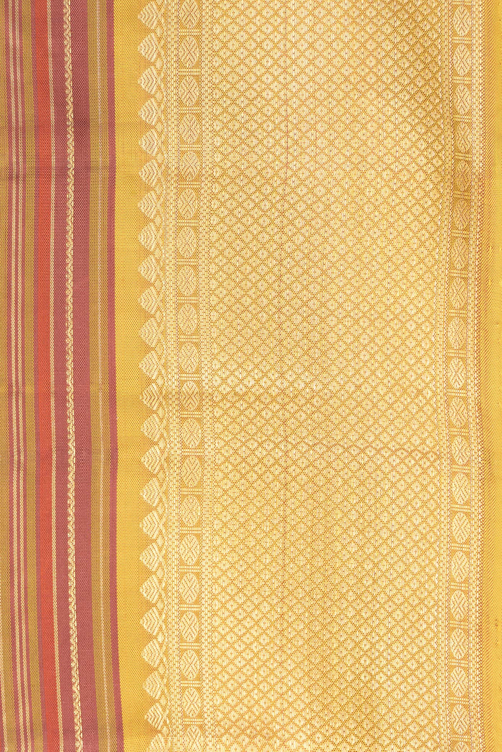 Border image of Pure Silk Rust and Green Color Kanchipuram Saree with Stripes on the body and Zari Border. 