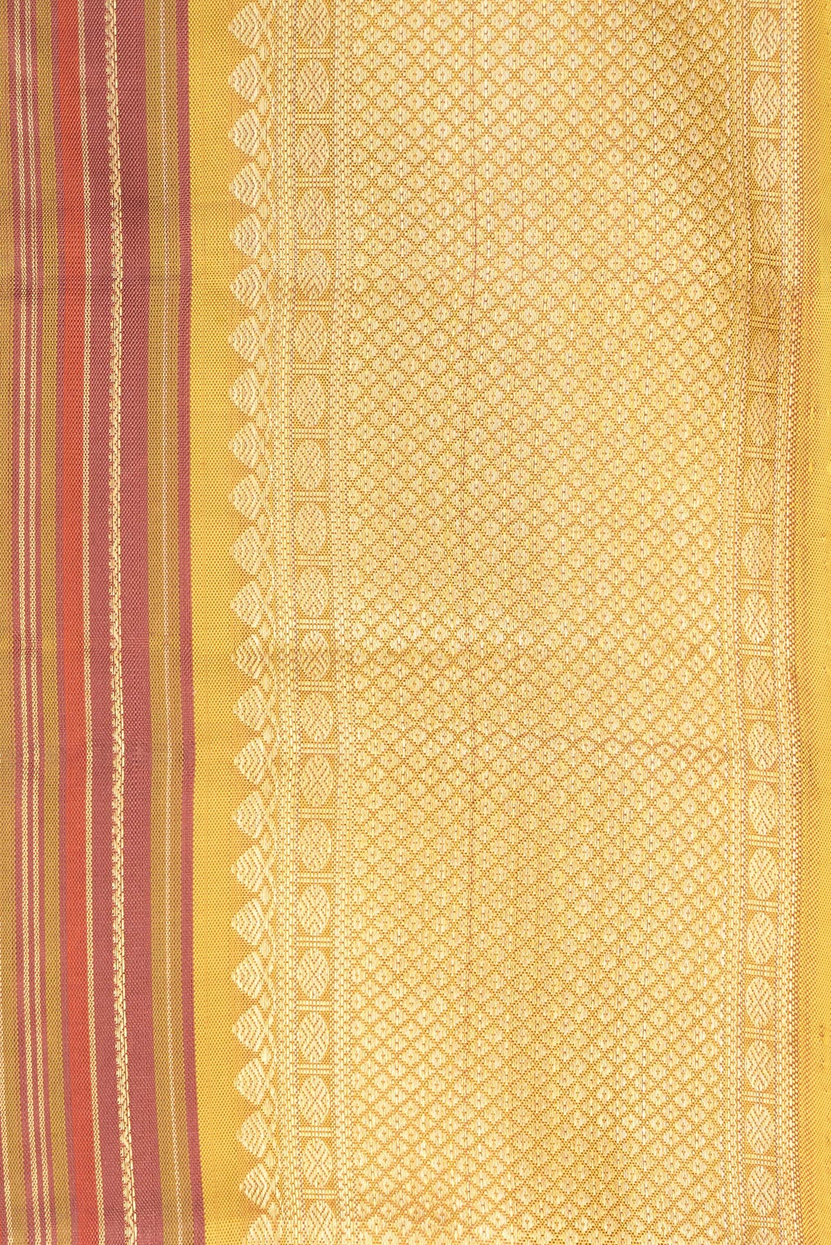 Border image of Pure Silk Rust and Green Color Kanchipuram Saree with Stripes on the body and Zari Border. 