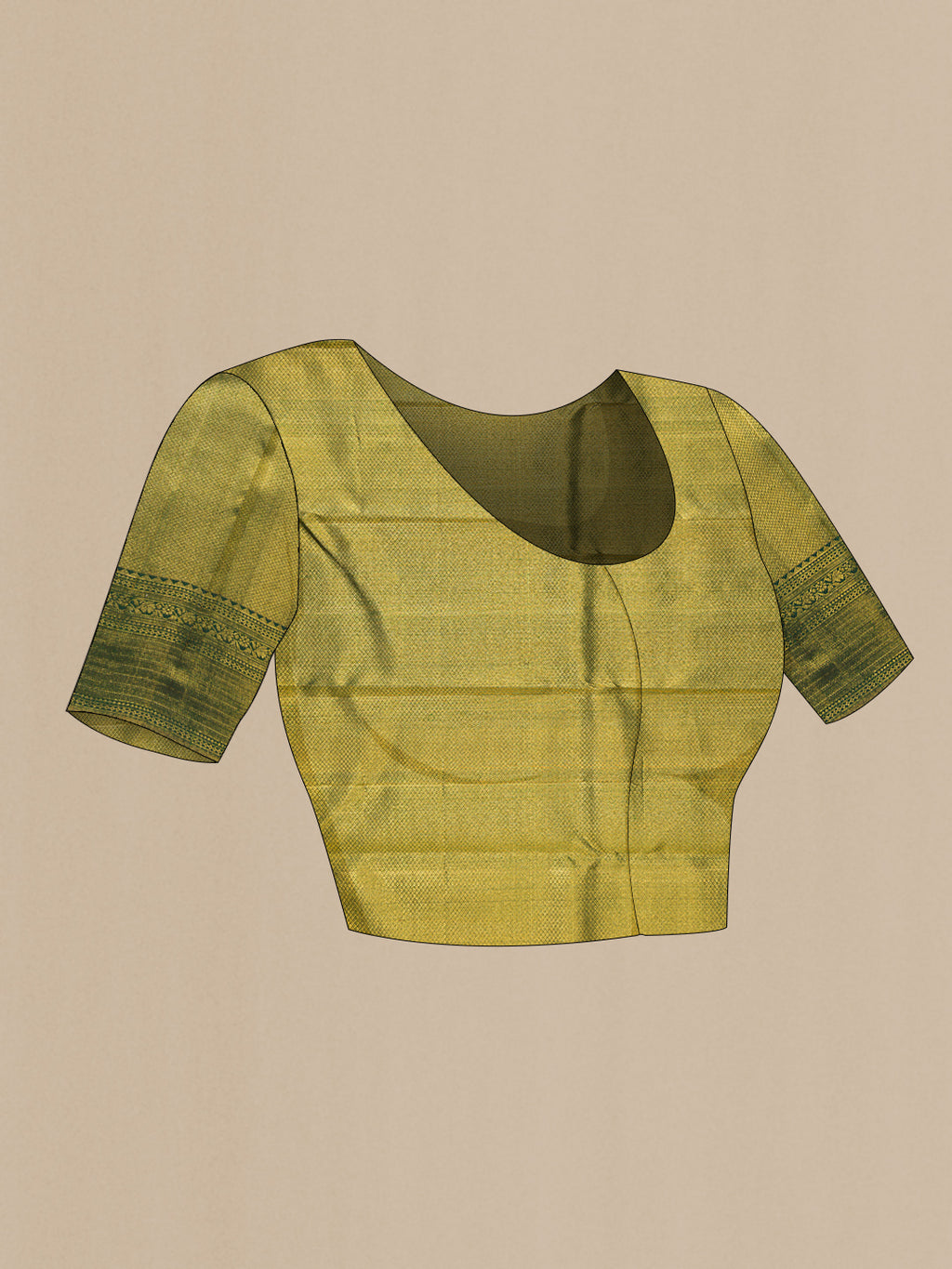 Close up image of the blouse of Bottle Green Kanchipuram Silk Saree with Zari Brocade on the body and Fancy Border. 