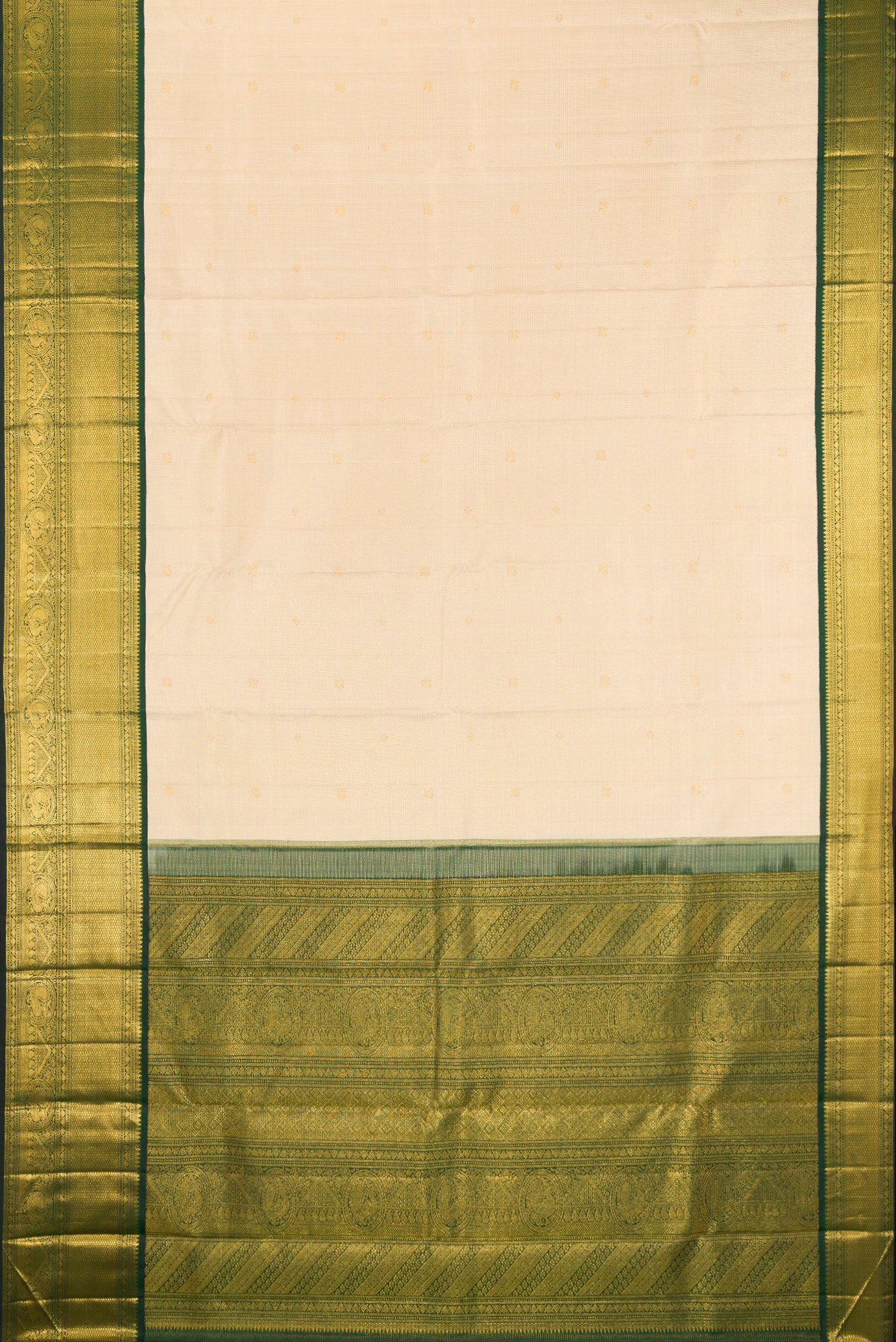 Flat view of Sandal Kanchipuram Silk Saree with Checked design on the body and Zari Border. 