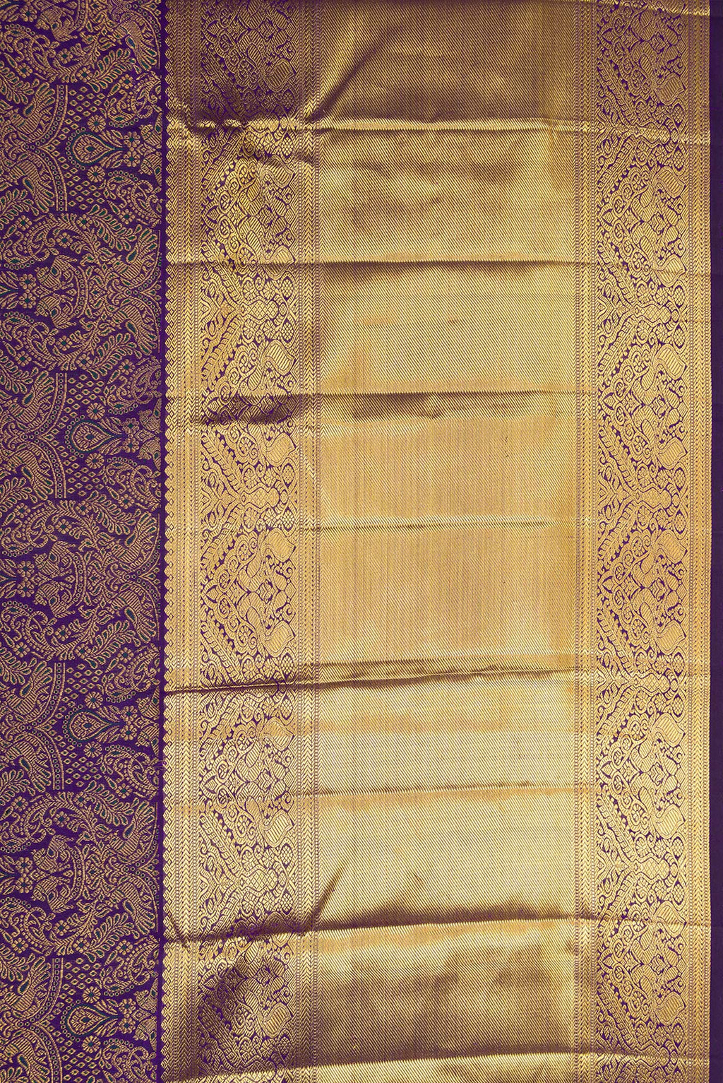 Border image of Navy Blue Dual Tone Kanchipuram Silk Saree with Zari Brocade on the body and Fancy Border. 
