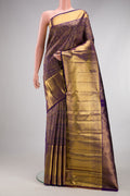 Navy Blue Dual Tone Kanchipuram Silk Saree with Zari Brocade on the body and Fancy Border.  displayed on a mannequin