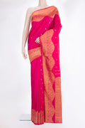 Pure Silk Pink Kanjivaram Saree with Zari Butta on the body and Fancy Border.  displayed on a mannequin