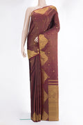 Pure Silk Maroon Kanjivaram Saree with Stripes on the body and Fancy Border.  displayed on a mannequin