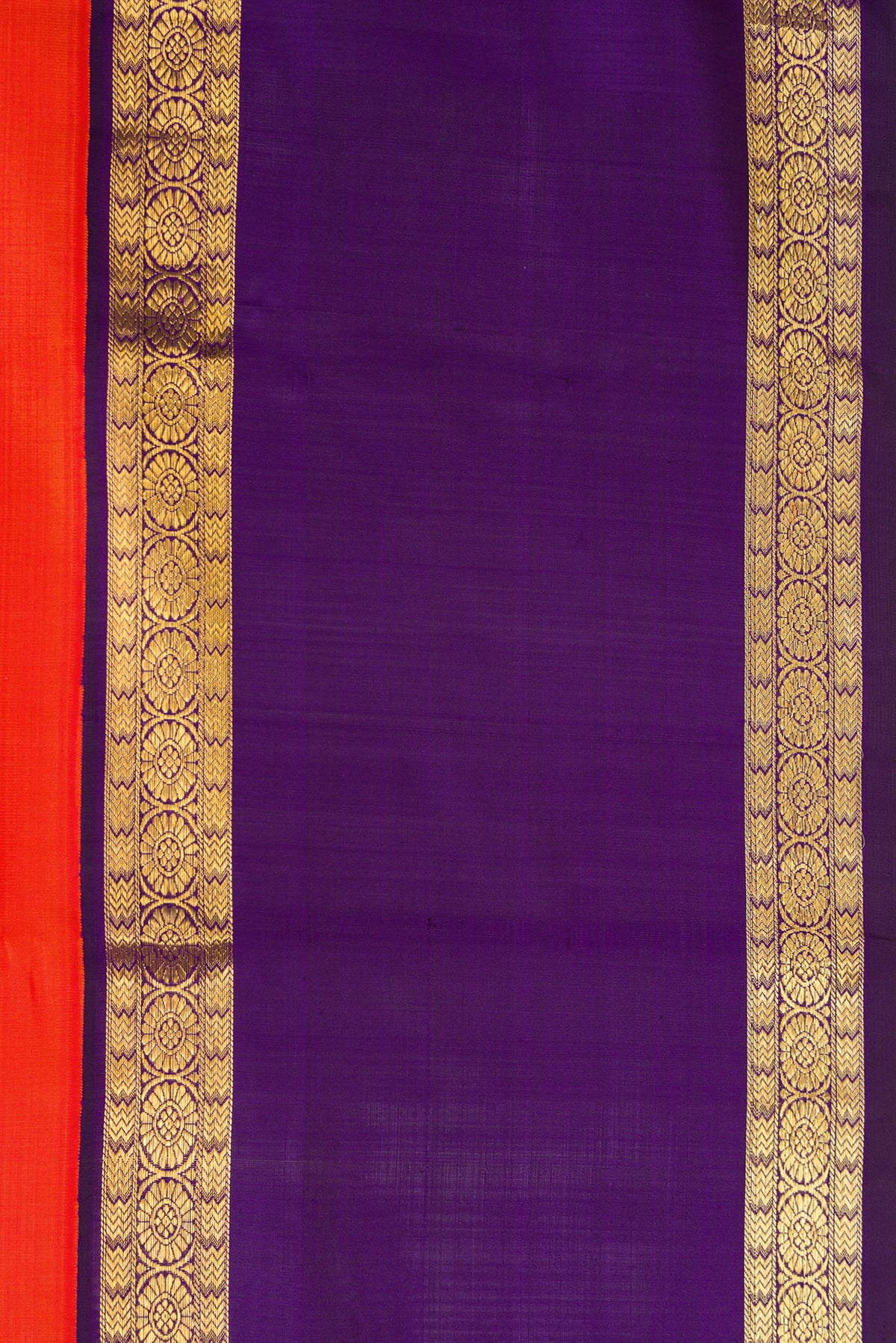 Border image of Pure Silk Pure Zari Brick Orange Dual Tone Kanchipuram Saree with Zari Butta on the body and Zari Border. 