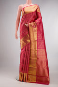 Pure Silk Dark Pink Dual Tone Kanchipuram Saree with Zari Brocade on the body and Zari Border.  displayed on a mannequin