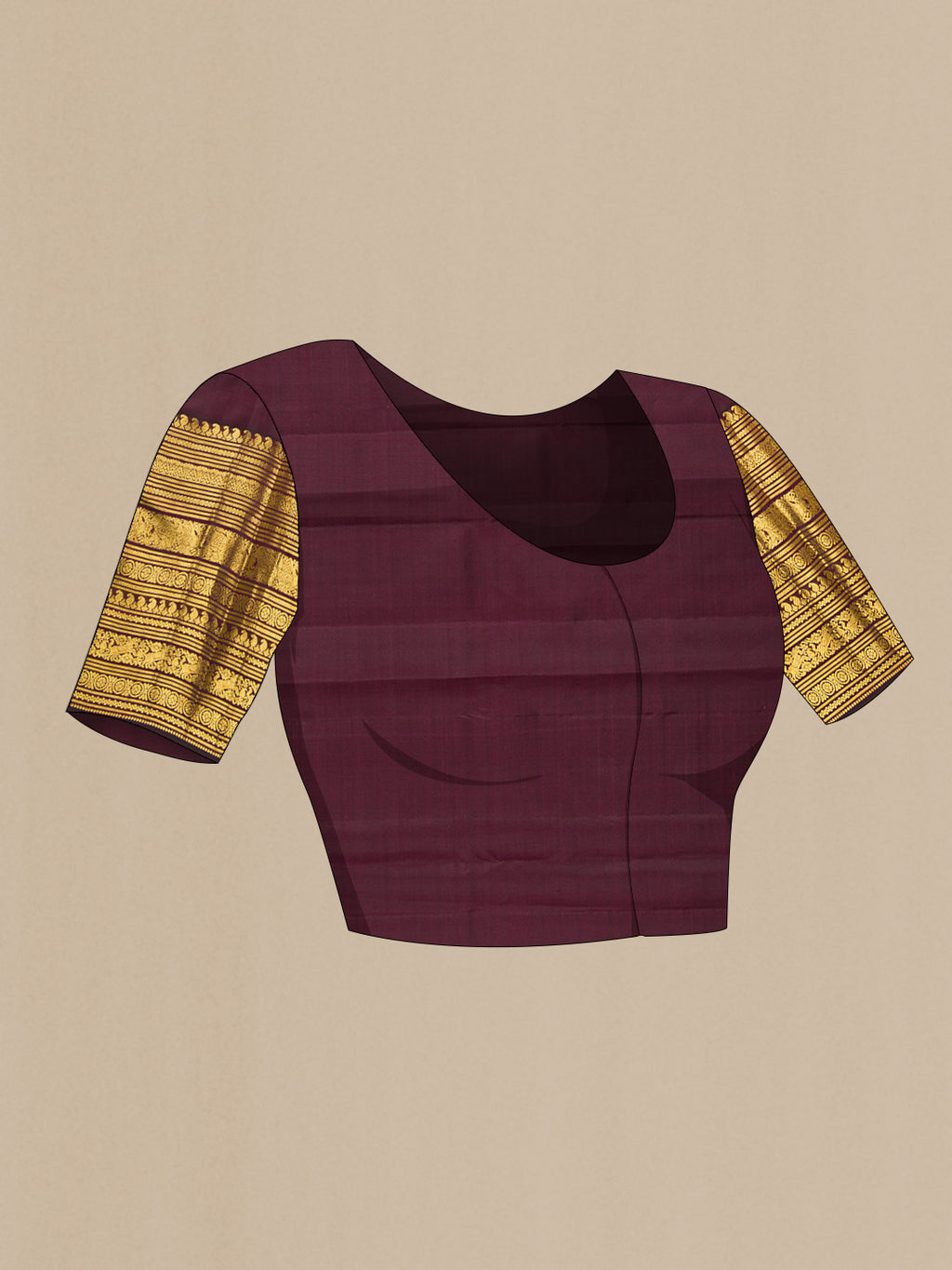 Close up image of the blouse of Cream Kanchipuram Silk Saree with Checked design on the body and Zari Border. 