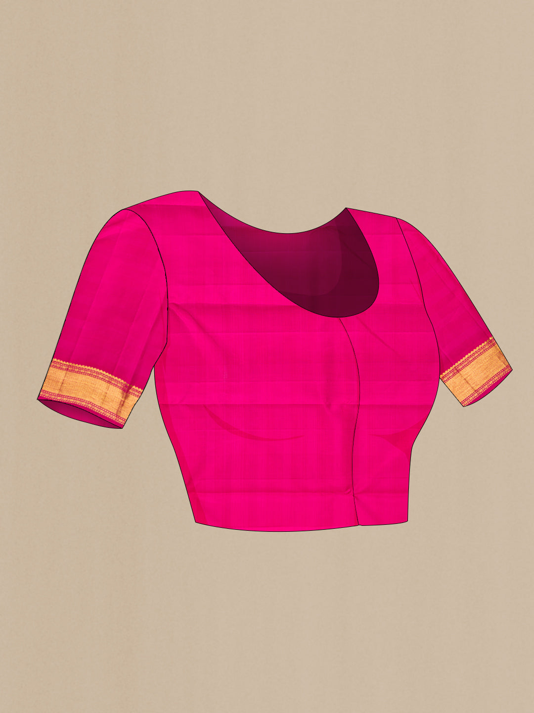 Close up image of the blouse of Multi Color Kanchipuram Silk Saree with Checked design on the body and Zari Border. 