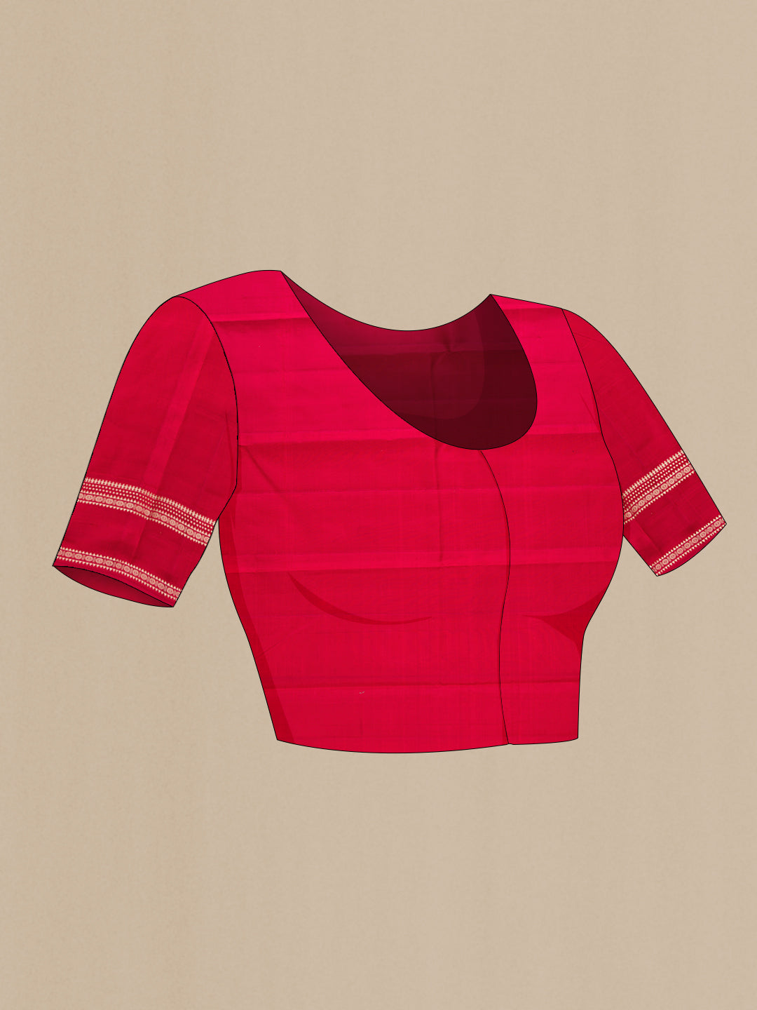 Close up image of the blouse of Sandal Kanjivaram Silk Saree with Thread Butta on the body and Thread Border. 