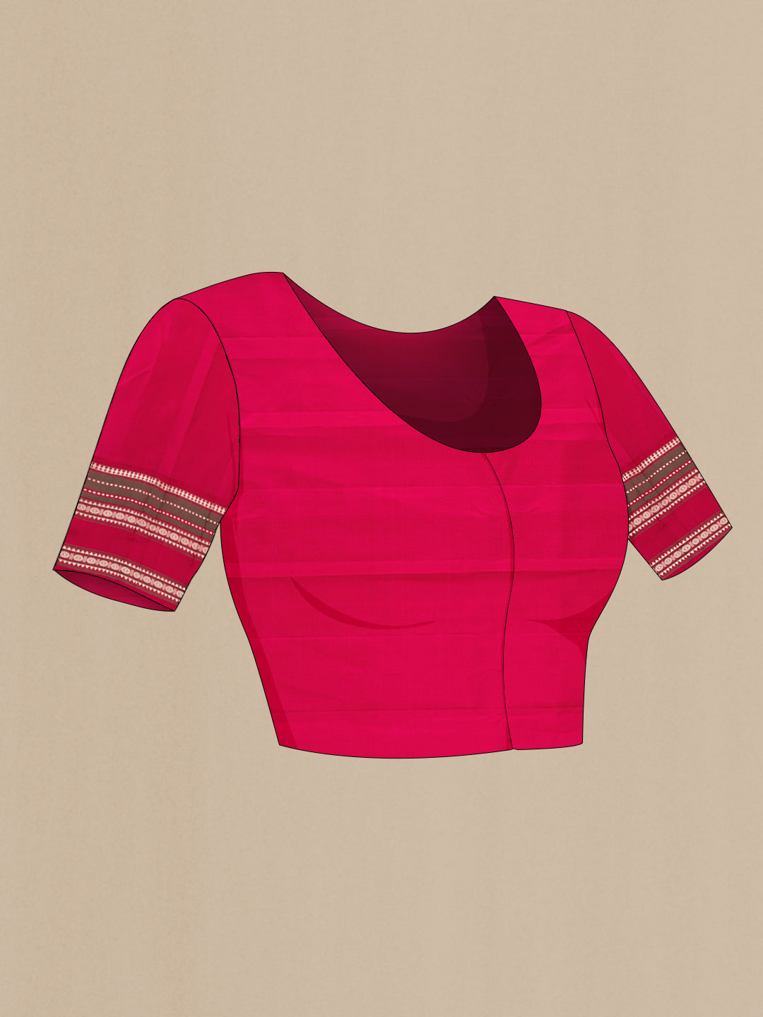 Close up image of the blouse of Sandal Kanjivaram Silk Saree with Thread Butta on the body and Thread Border. 