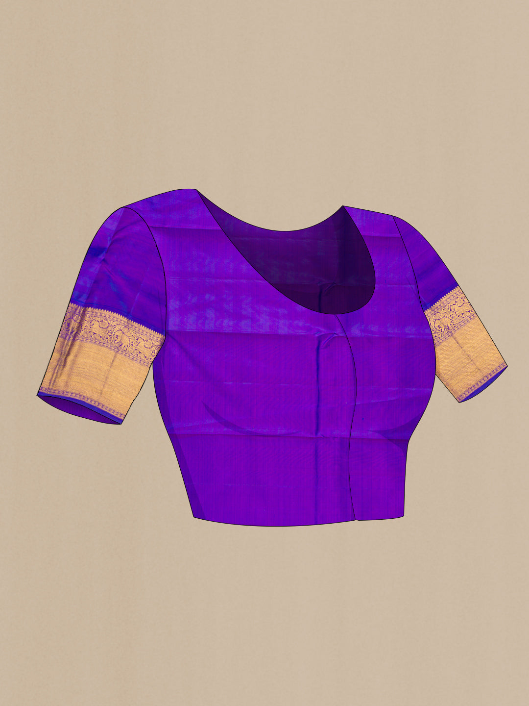 Close up image of the blouse of Multi Color Kanjivaram Silk Saree with Checked design on the body and Zari Border. 