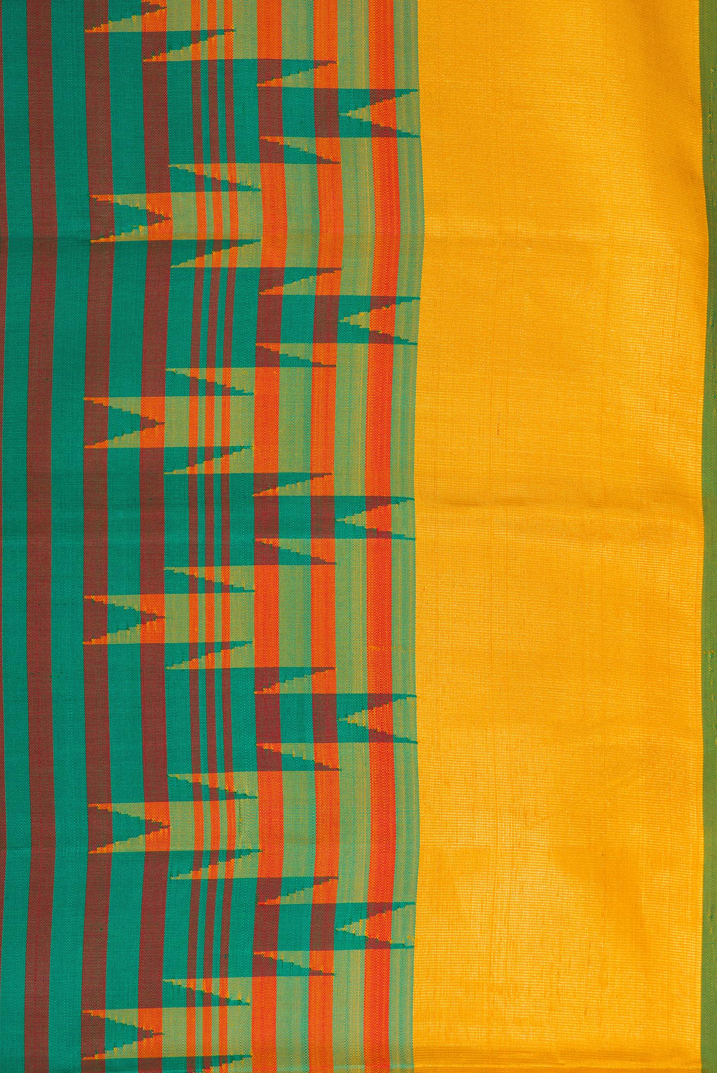 Border image of Bottle Green Dual Tone Kanjivaram Silk Saree with Stripes on the body and Temple Border. 