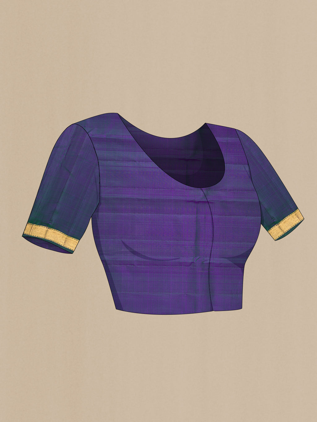 Close up image of the blouse of Peacock Blue Dual Tone Kanchipuram Silk Saree with Checked design on the body and Zari Border. 