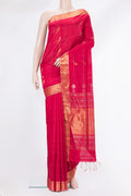 Pure Silk Red Dual Tone Raw Saree with Zari Butta on the body and Zari Border.  displayed on a mannequin