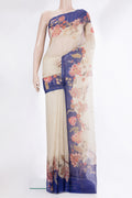 Cream Organza Saree with Floral Print on the body and Sequin Border.  displayed on a mannequin
