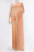 Golden Peach Dual Tone Organza Saree with Embroidery on the body and Sequin Border.  displayed on a mannequin