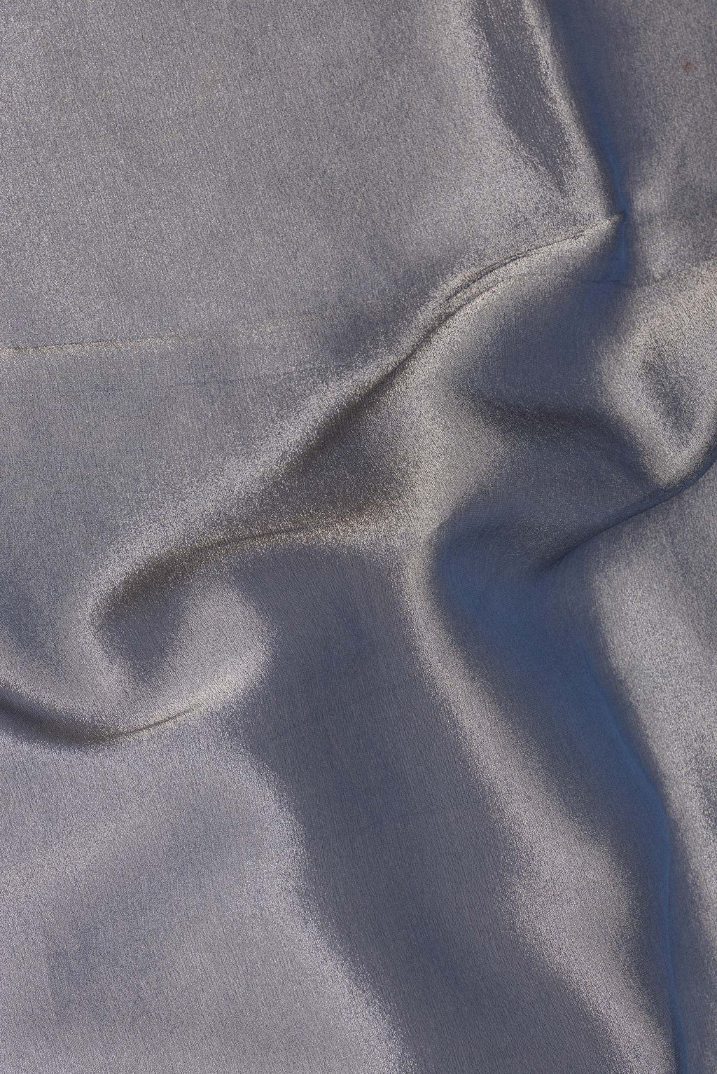 Close up of Grey Organza Saree with Plain Body and Embroidery Border.  displaying folds