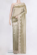 Green Dual Tone Organza Saree with Plain Body and Embroidery Border.  displayed on a mannequin