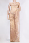 Gold Dual Tone Organza Saree with Embroidery on the body and Embroidery Border.  displayed on a mannequin