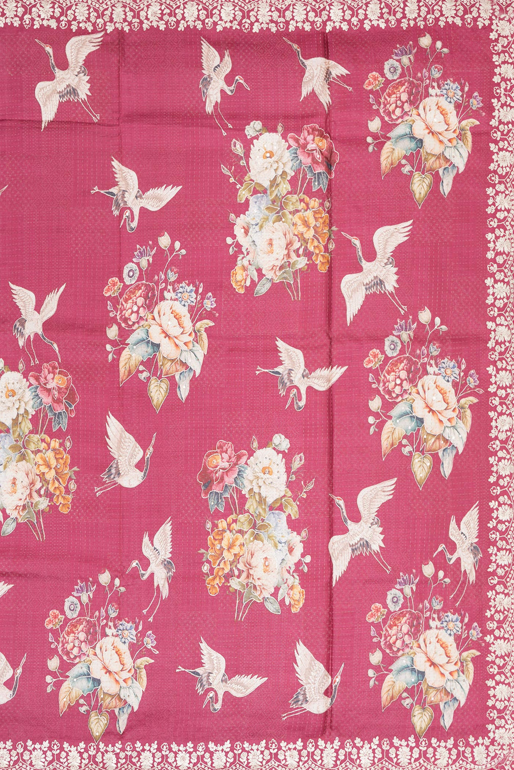 Close up image of the pallu of Maroon Tussar Silk Saree with Embroidery on the body and Embroidery Border. 
