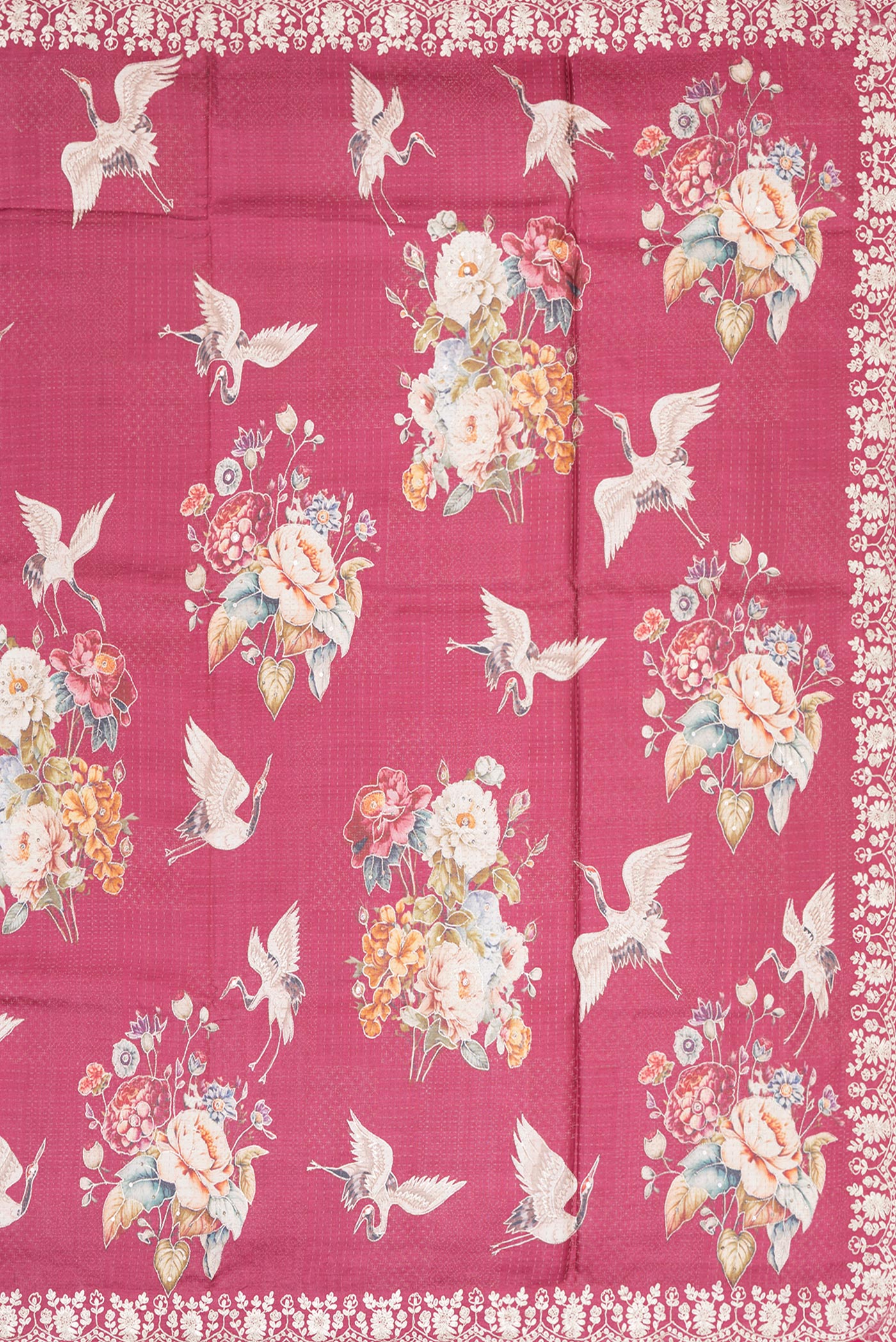 Close up image of the pallu of Maroon Tussar Silk Saree with Embroidery on the body and Embroidery Border. 