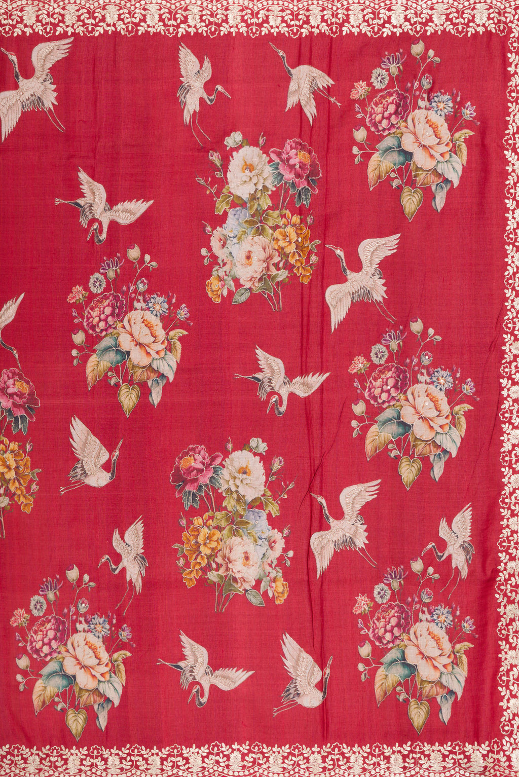 Close up image of the pallu of Maroon Tussar Silk Saree with Embroidery on the body and Fancy Border. 
