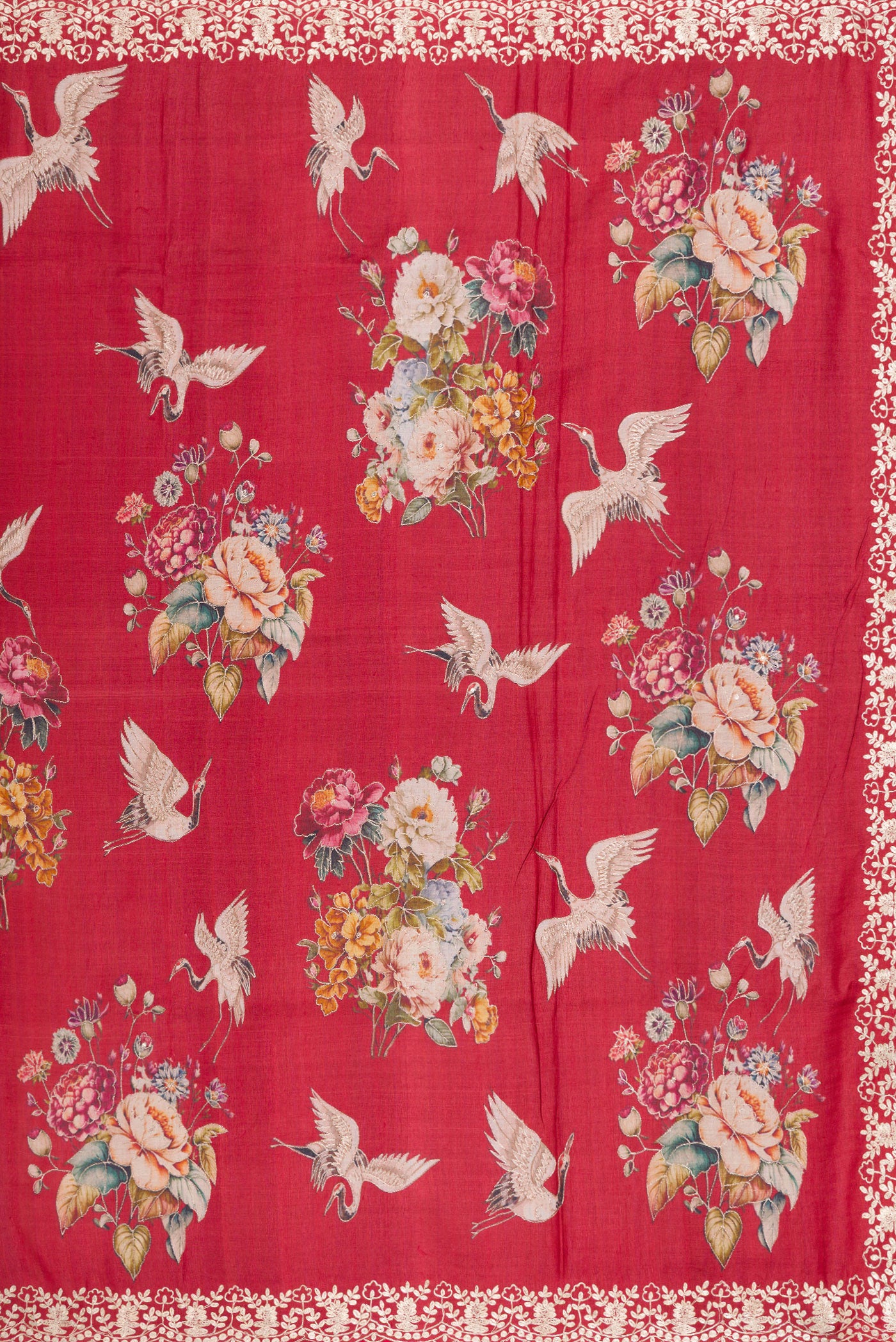 Close up image of the pallu of Maroon Tussar Silk Saree with Embroidery on the body and Fancy Border. 