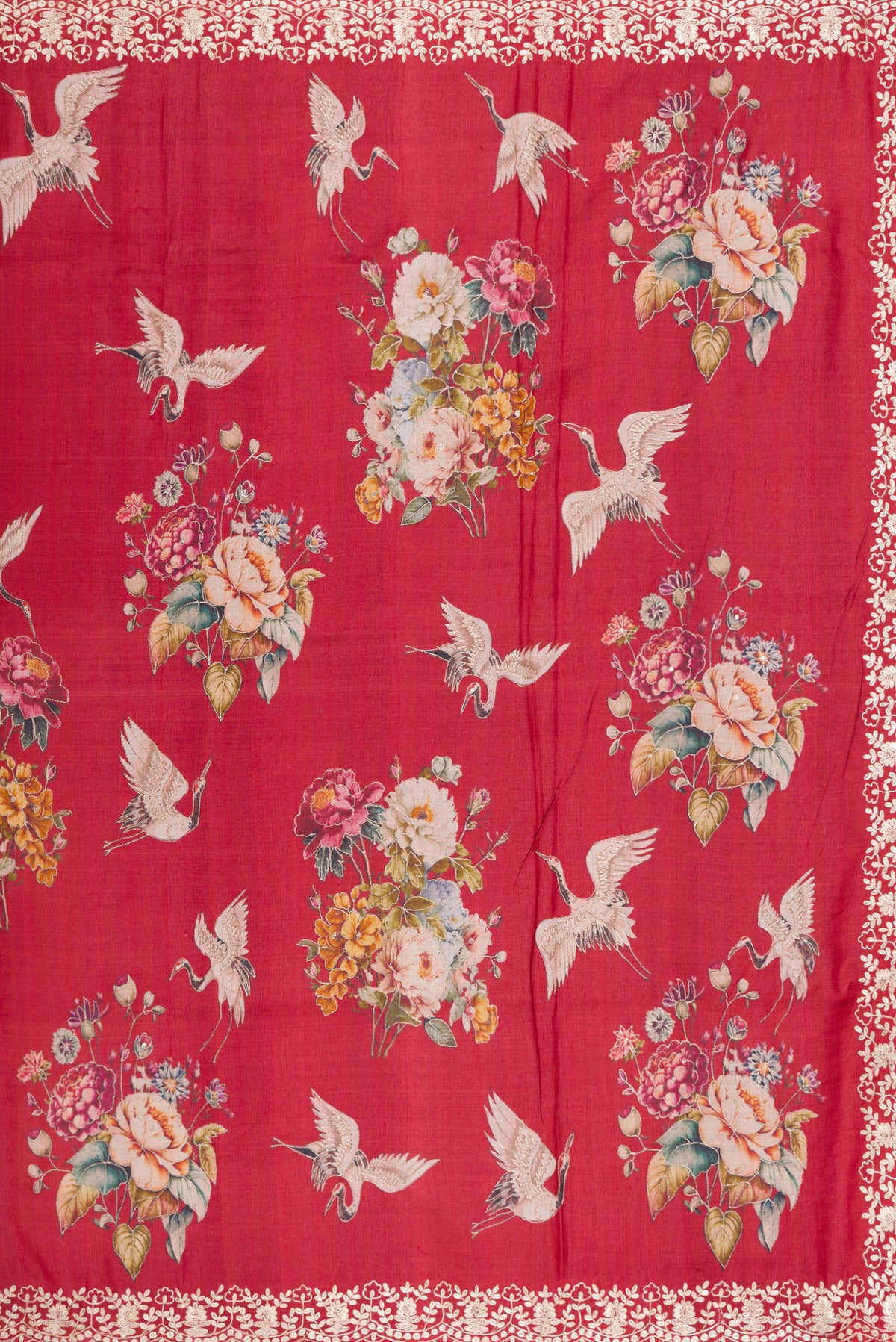 Close up image of the pallu of Maroon Tussar Silk Saree with Embroidery on the body and Fancy Border. 