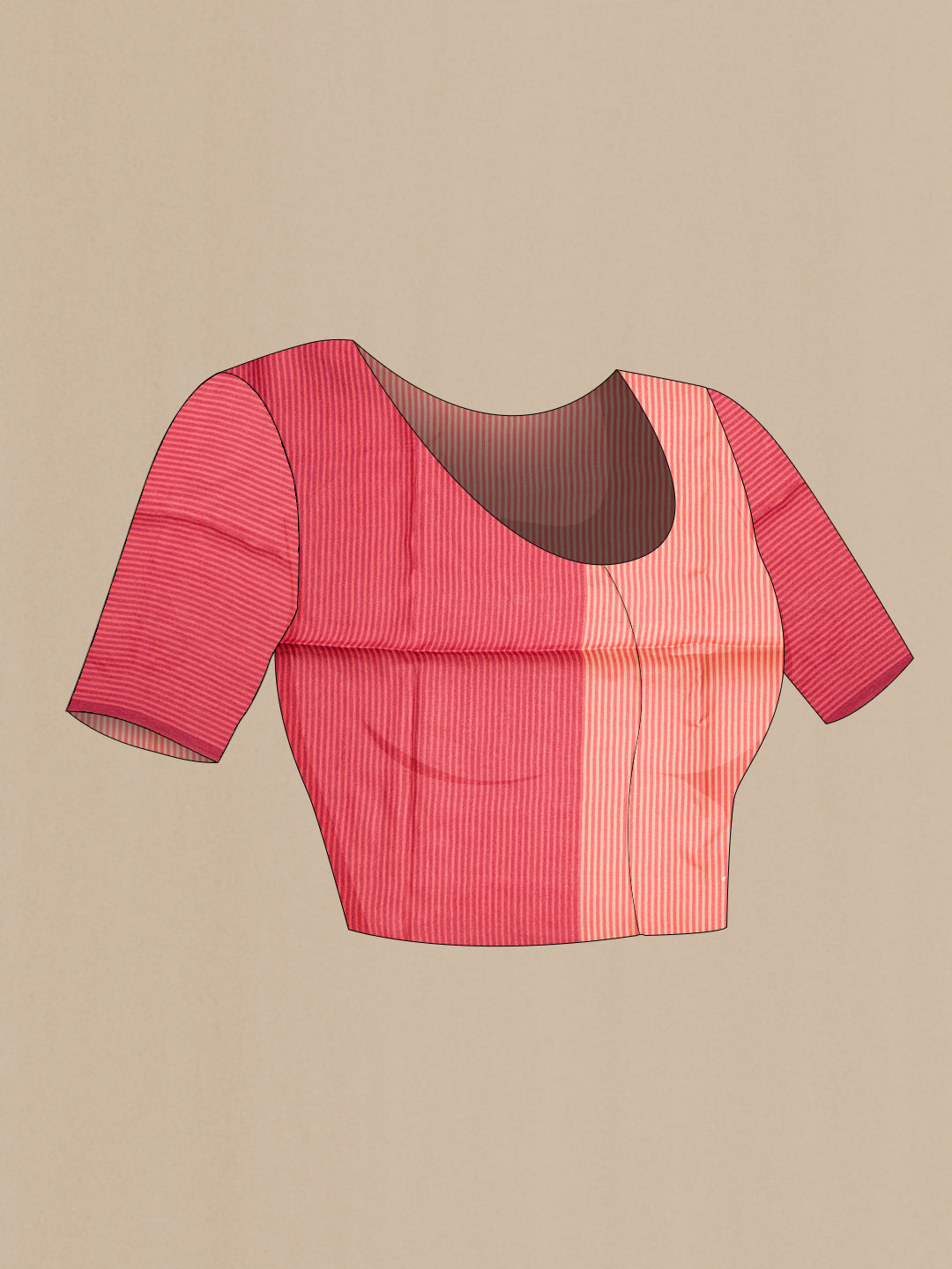 Close up image of the blouse of Beige Tussar Silk Saree with Checked design on the body and Embroidery Border. 