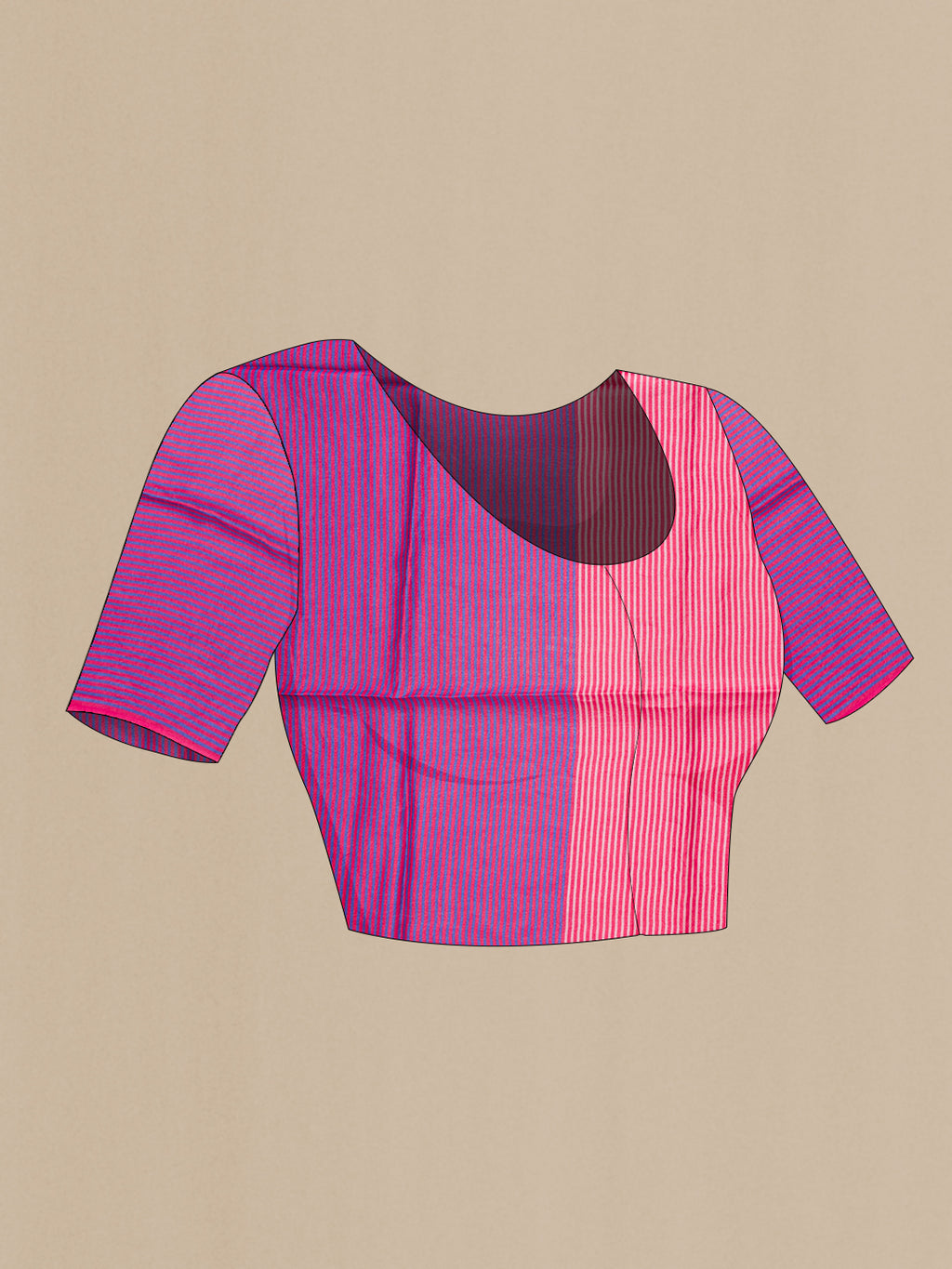Close up image of the blouse of Pink Tussar Silk Saree with Plain Body and Embroidery Border. 