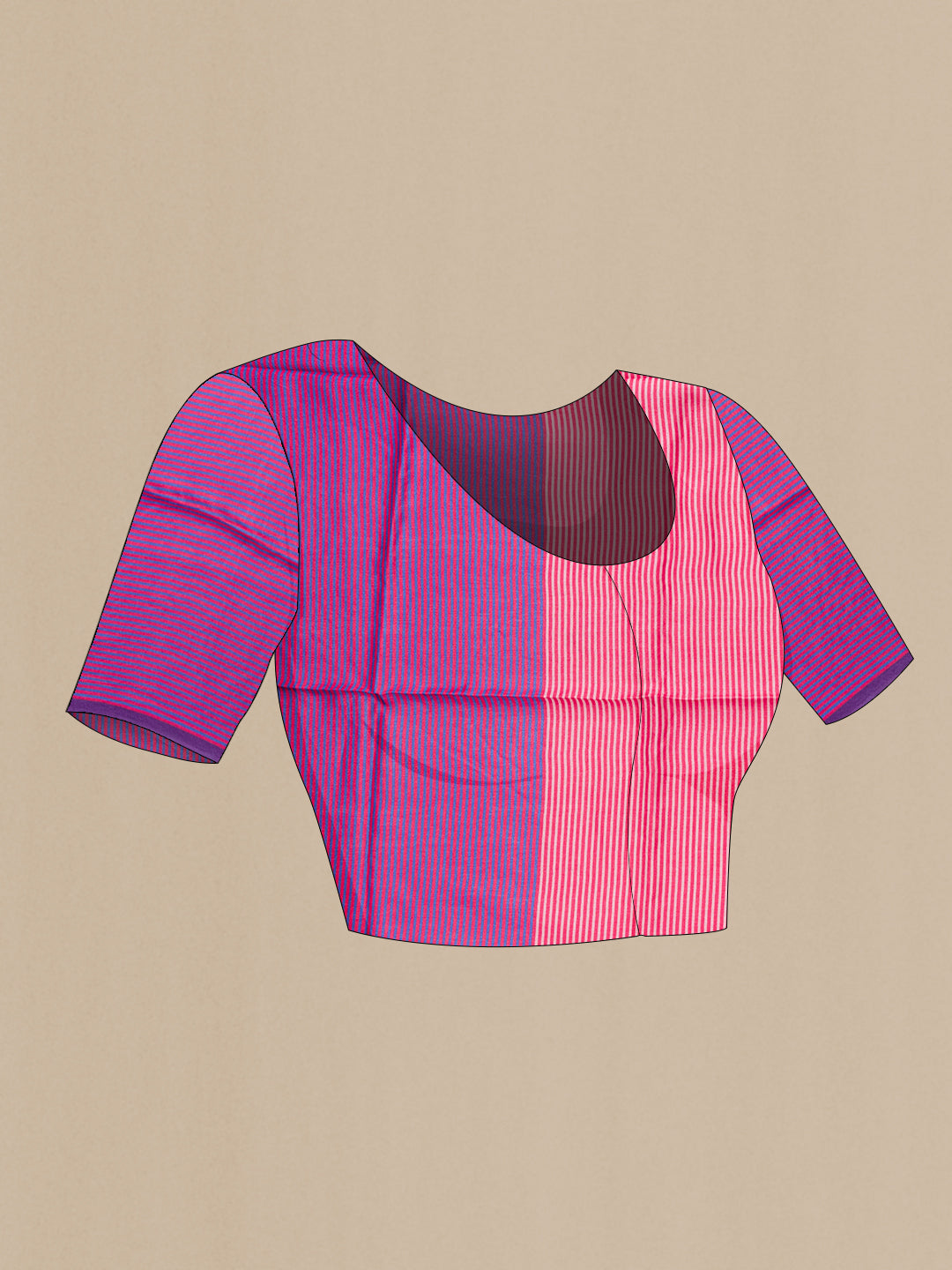 Close up image of the blouse of Sandal Tussar Silk Saree with Checked design on the body and Embroidery Border. 