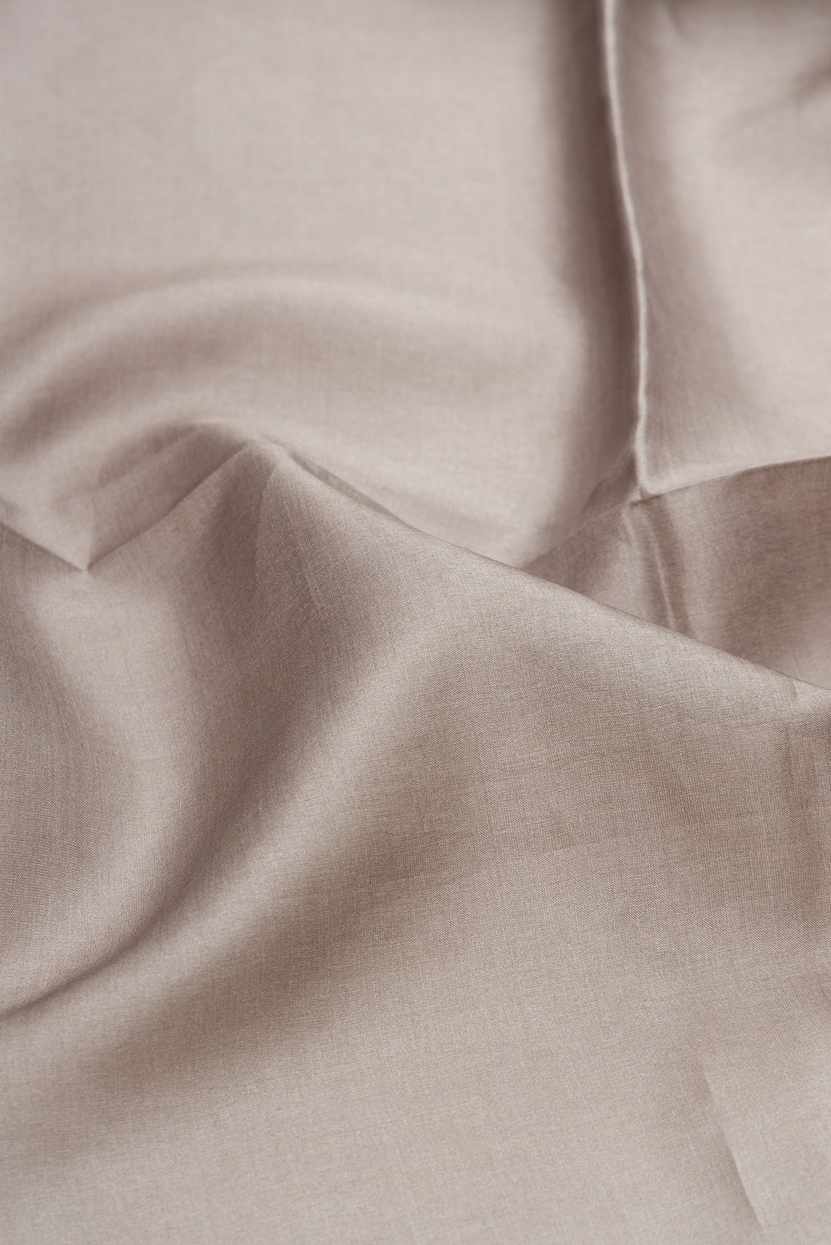 Close up of Grey Tussar Silk Saree with Plain Body and Embroidery Border.  displaying folds