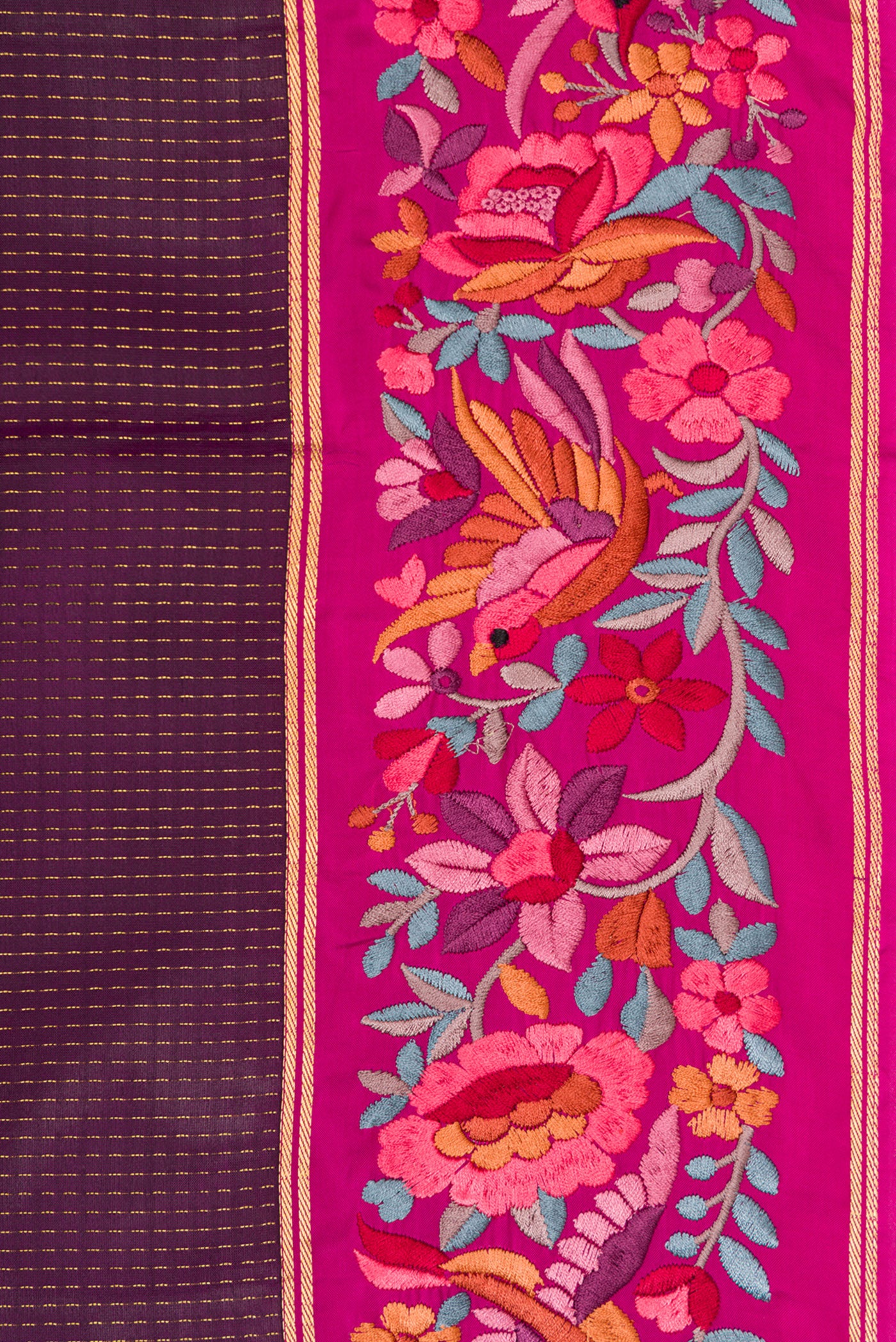 Border image of Burgundy Dual Tone Banarasi Silk Saree with Stripes on the body and Embroidery Border. 