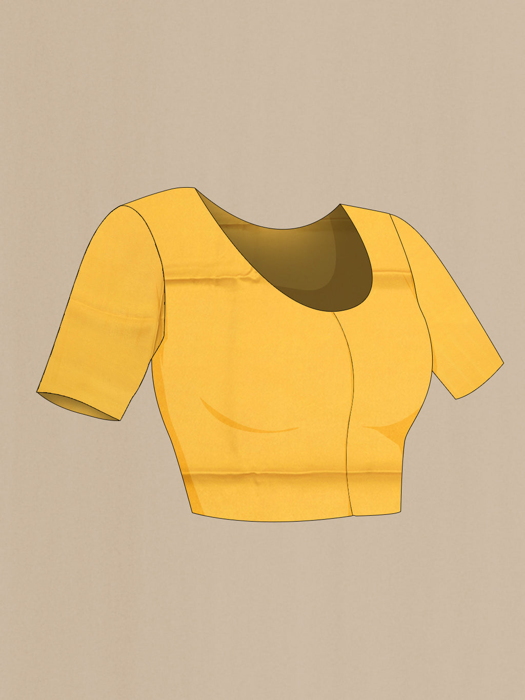 Close up image of the blouse of Yellow Crepe Saree with Floral Print on the body and Without Border. 