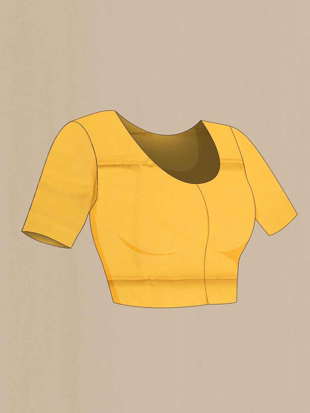 Close up image of the blouse of Yellow Crepe Saree with Floral Print on the body and Without Border. 