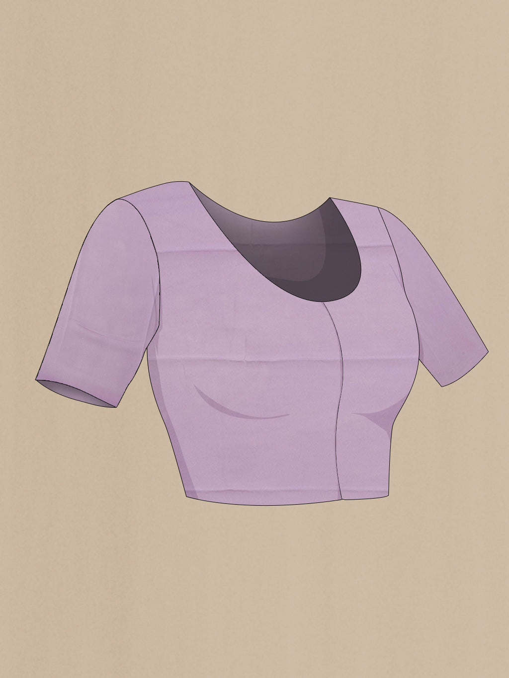 Close up image of the blouse of Lavender Chiffon Saree with Floral Print on the body and Zari Border. 