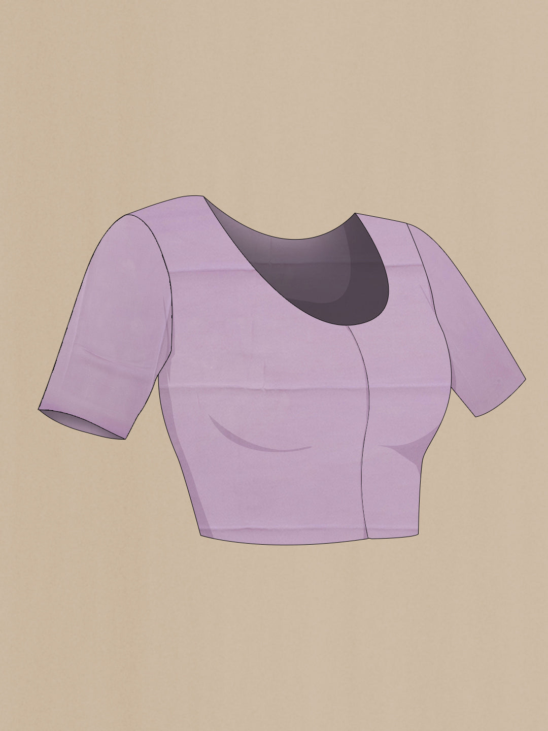 Close up image of the blouse of Lavender Chiffon Saree with Floral Print on the body and Zari Border. 