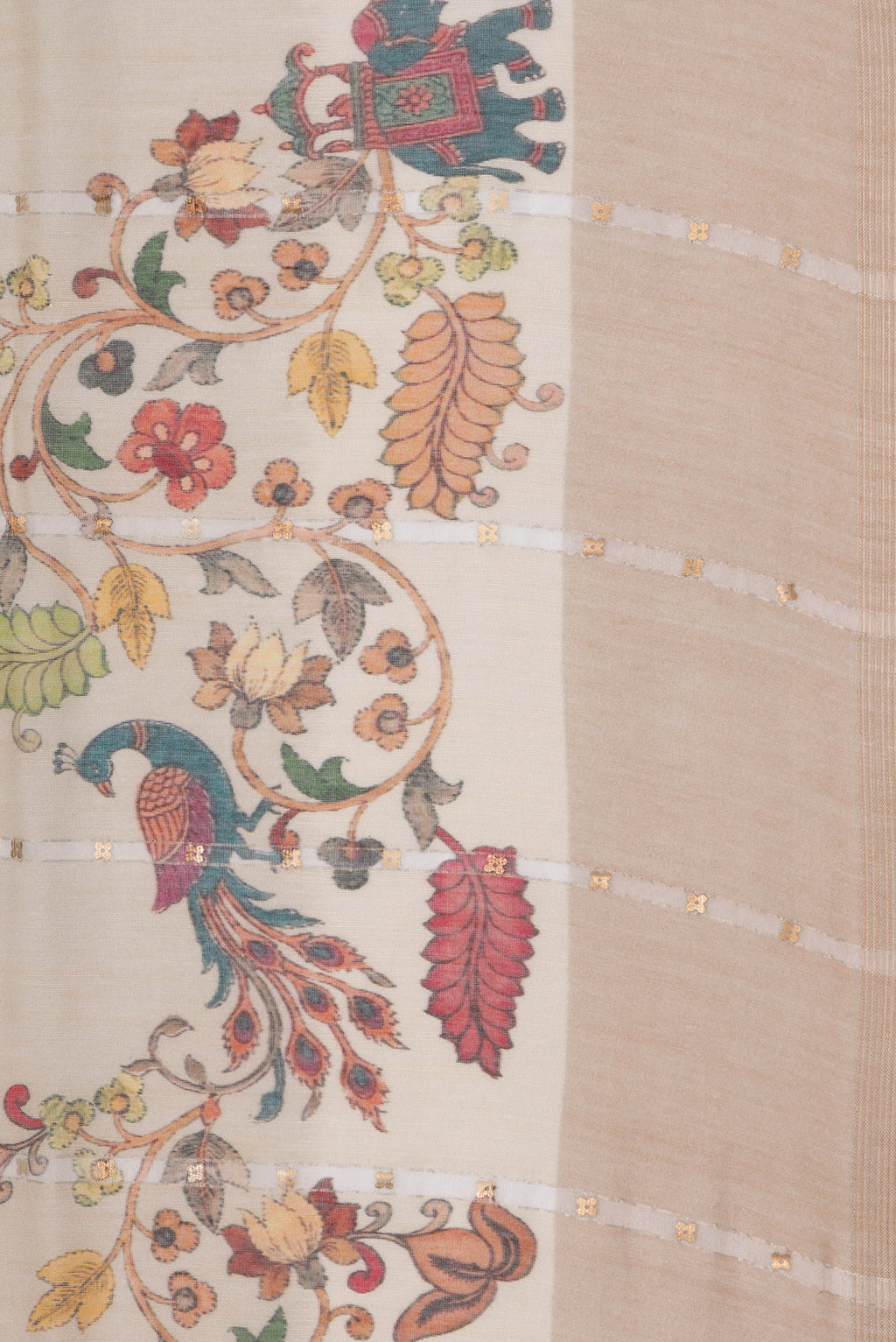 Border image of Pure Silk Beige Dual Tone Tussar Saree with Embroidery on the body and Fancy Border. 
