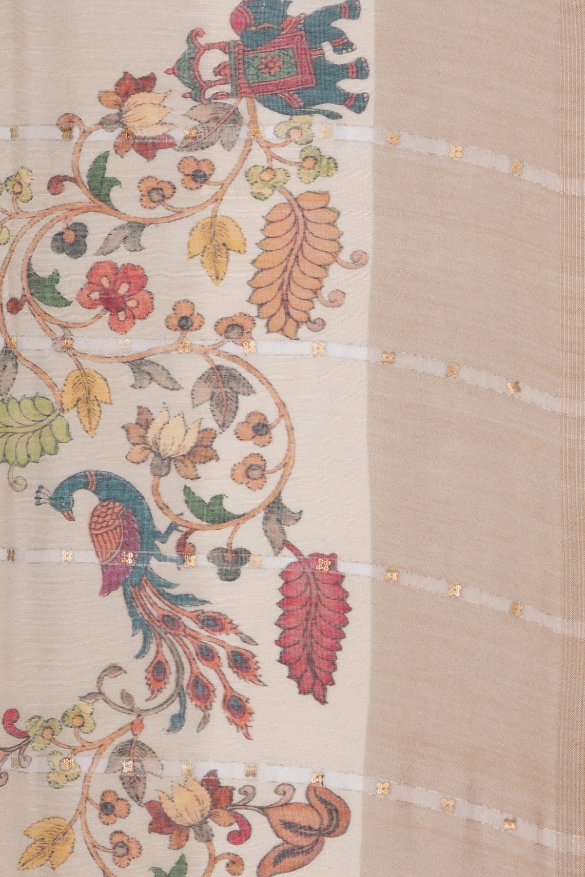 Border image of Pure Silk Beige Dual Tone Tussar Saree with Embroidery on the body and Fancy Border. 