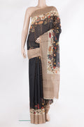 Pure Silk Black Dual Tone Tussar Saree with Embroidery on the body and Fancy Border.  displayed on a mannequin
