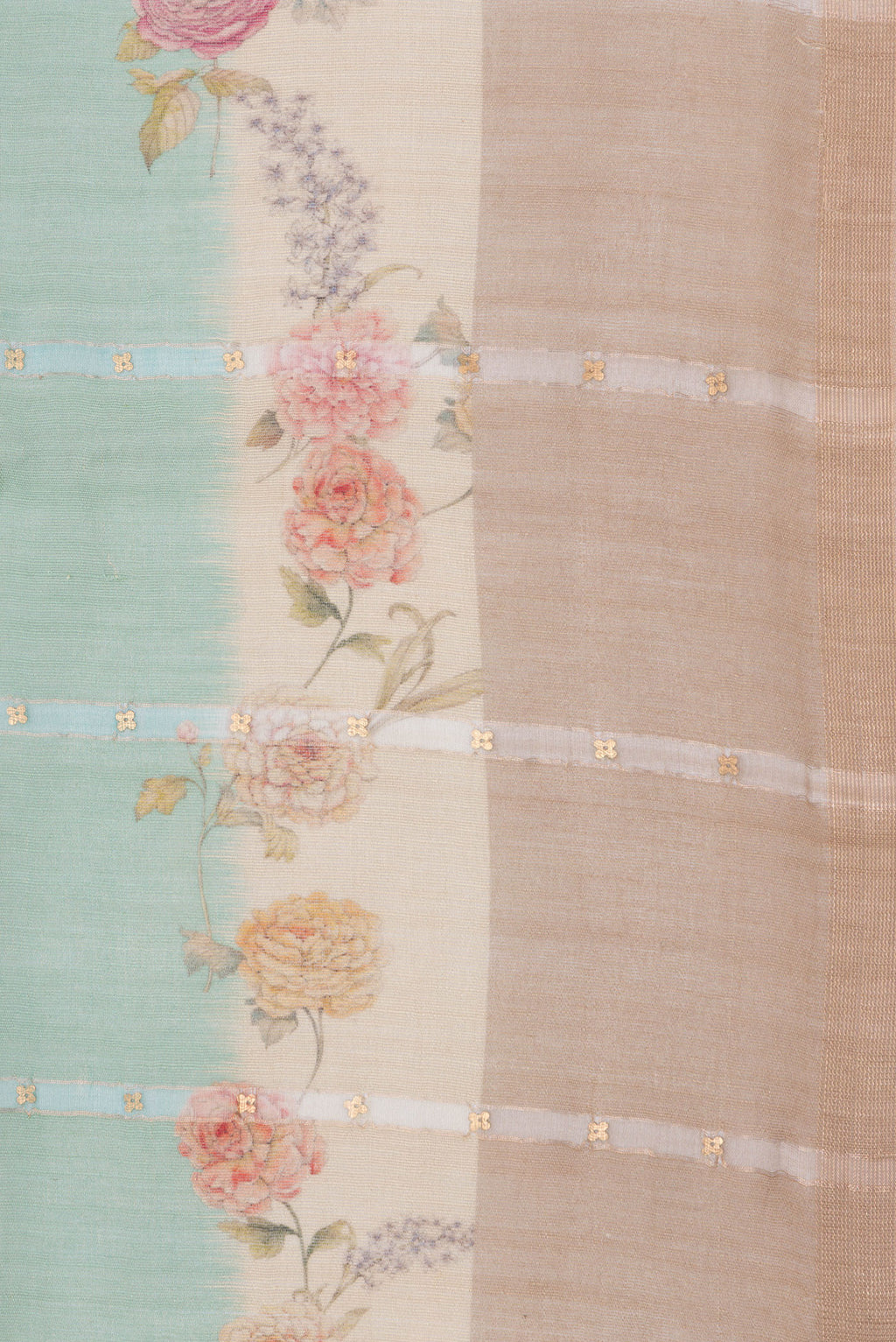 Border image of Pure Silk Light Green Dual Tone Tussar Saree with Embroidery on the body and Fancy Border. 