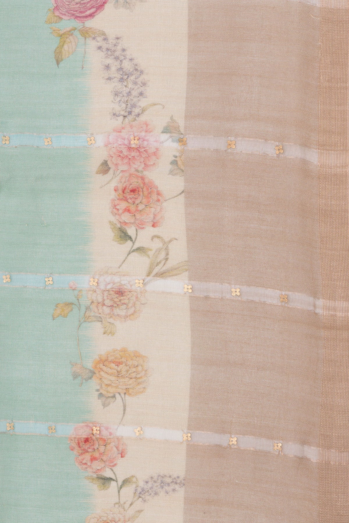 Border image of Pure Silk Light Green Dual Tone Tussar Saree with Embroidery on the body and Fancy Border. 
