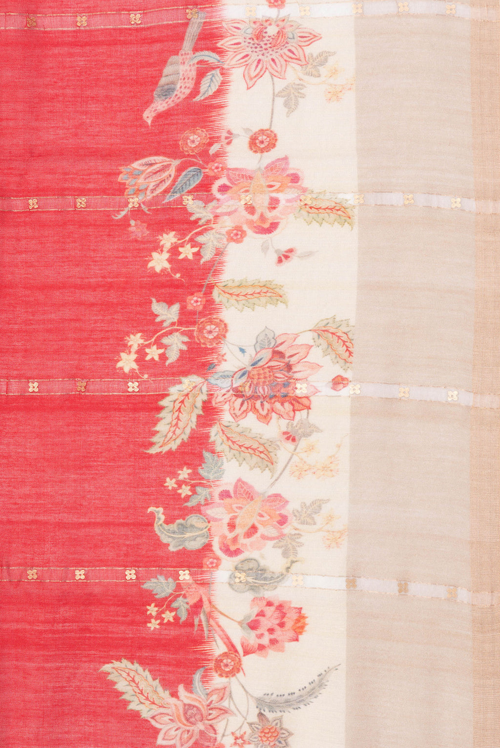 Border image of Pure Silk Red Dual Tone Tussar Saree with Embroidery on the body and Fancy Border. 