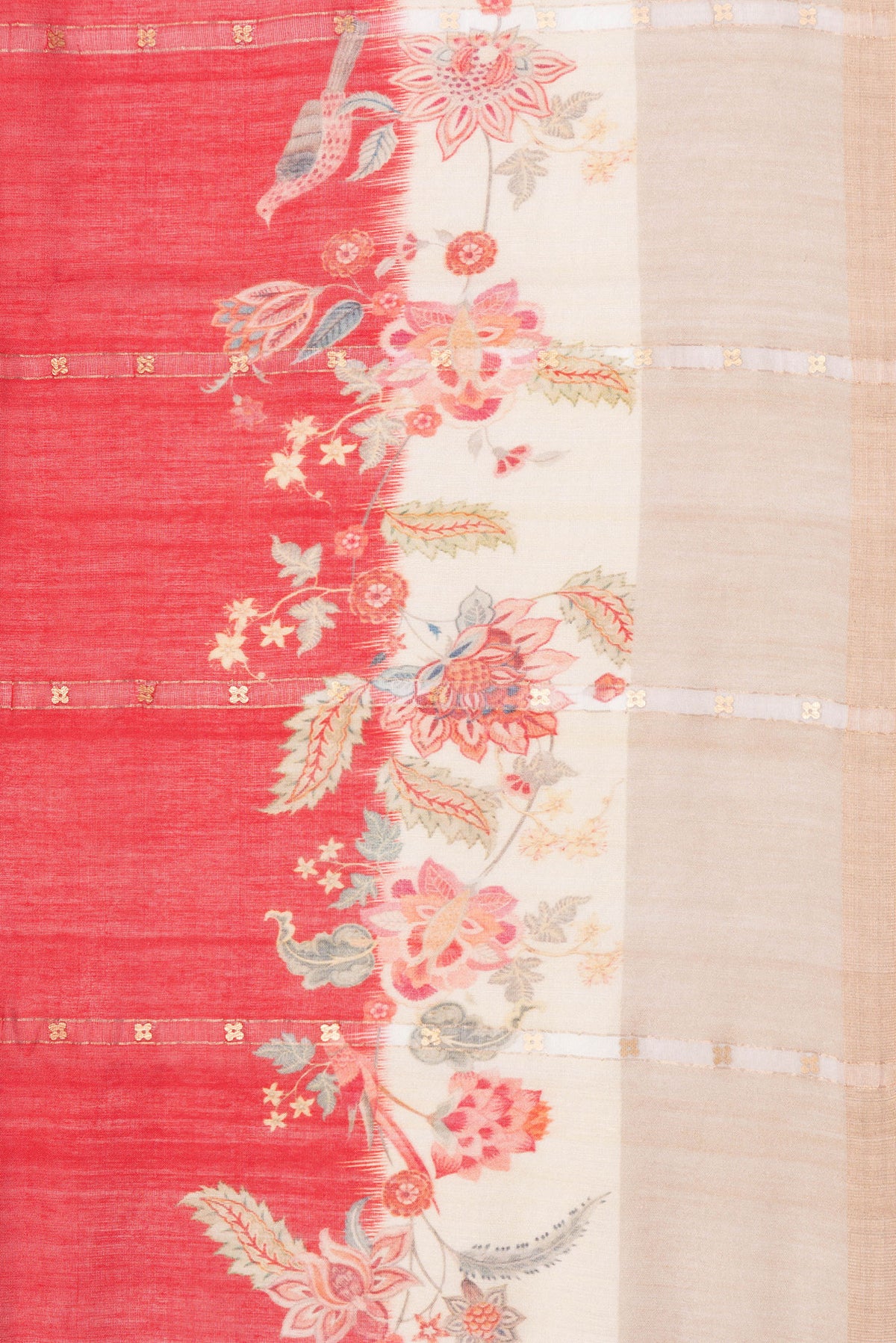 Border image of Pure Silk Red Dual Tone Tussar Saree with Embroidery on the body and Fancy Border. 